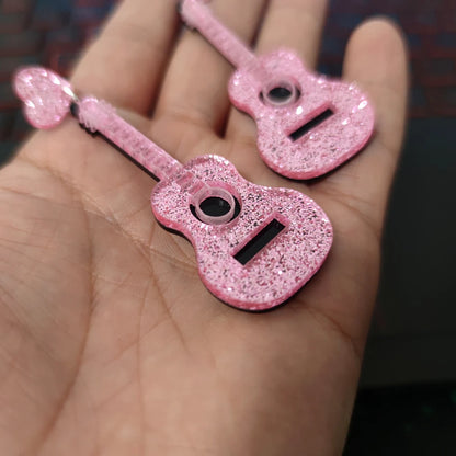 Pink Guitar Dangle Stud Earrings