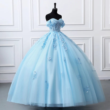 Sky Blue Ball Gown Luxury Glitter Quinceanera Dress