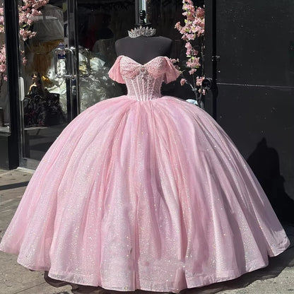 Cinderella Glittery Floor-Length Ball Gown Quinceanera Dress