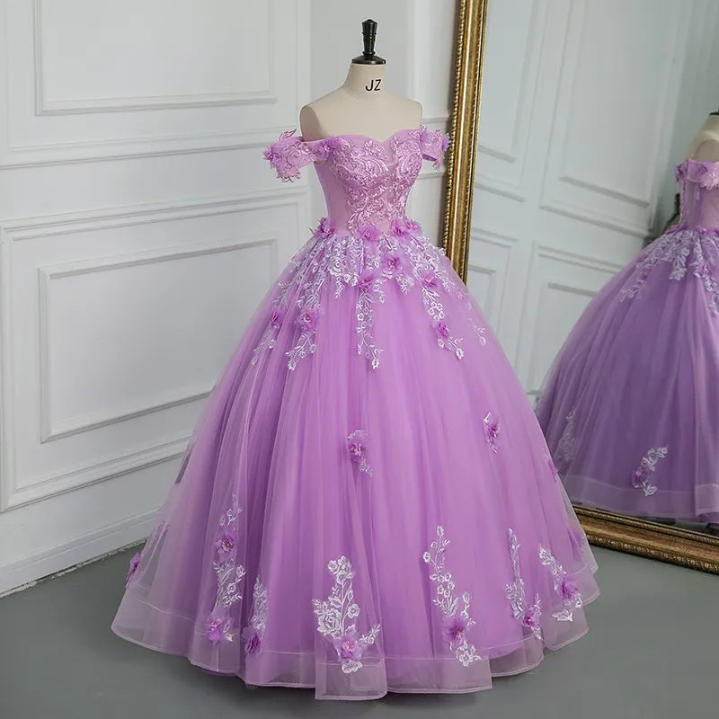 Sweetheart Off-The-Shoulder Tulle Floor-Length Quinceanera Dress