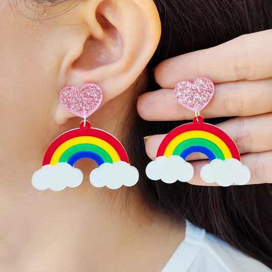 Big Rainbow Dangle Stud Earrings