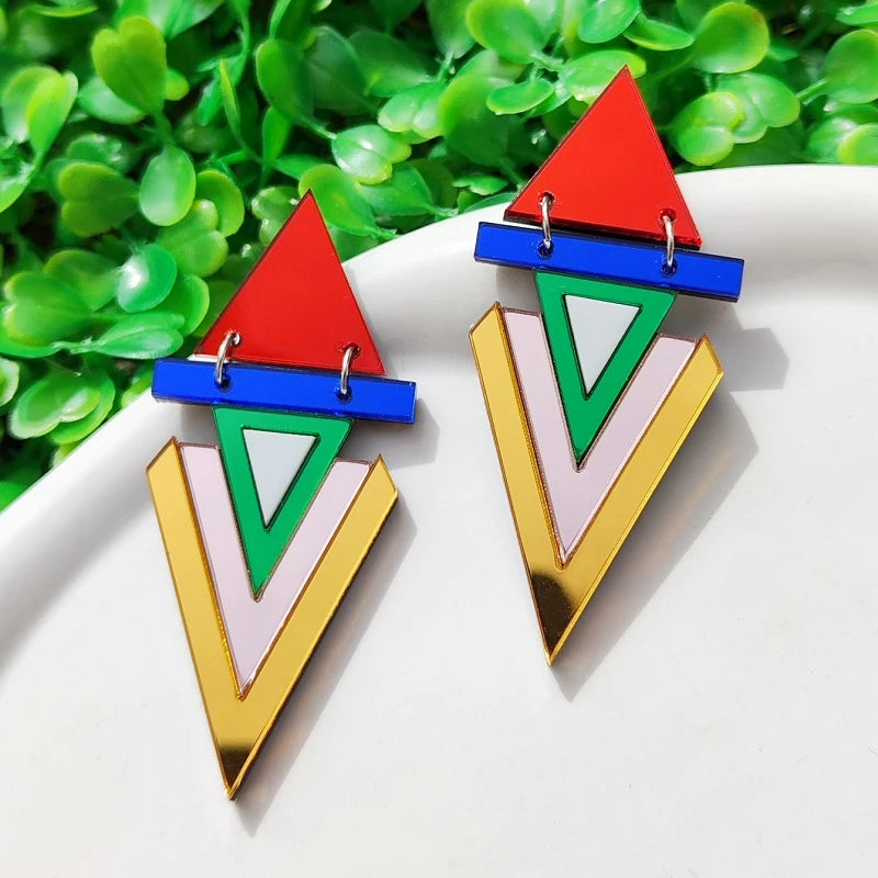 Triangle Reflective Dangle Stud Earrings