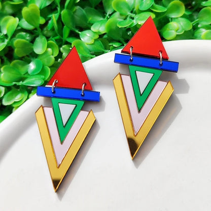 Triangle Reflective Dangle Stud Earrings
