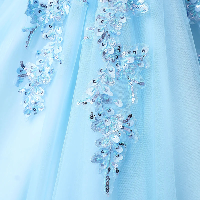 Sky Blue Ball Gown Luxury Glitter Quinceanera Dress
