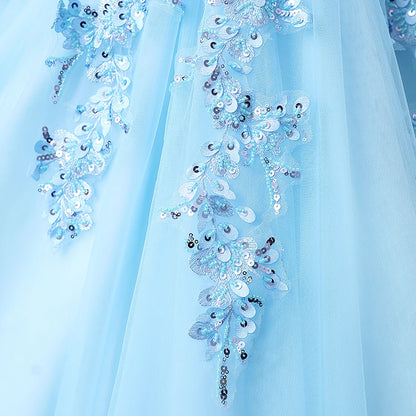 Sky Blue Ball Gown Luxury Glitter Quinceanera Dress