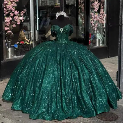 Cinderella Glittery Floor-Length Ball Gown Quinceanera Dress