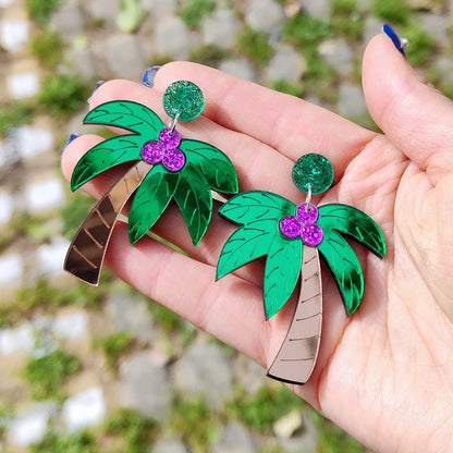 Palm Tree Drop Stud Earrings