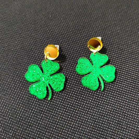 Four-Leaf Clover Dangle Stud Earrings