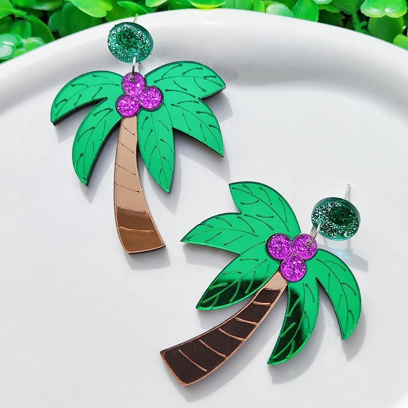 Palm Tree Drop Stud Earrings