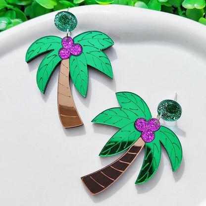 Palm Tree Drop Stud Earrings