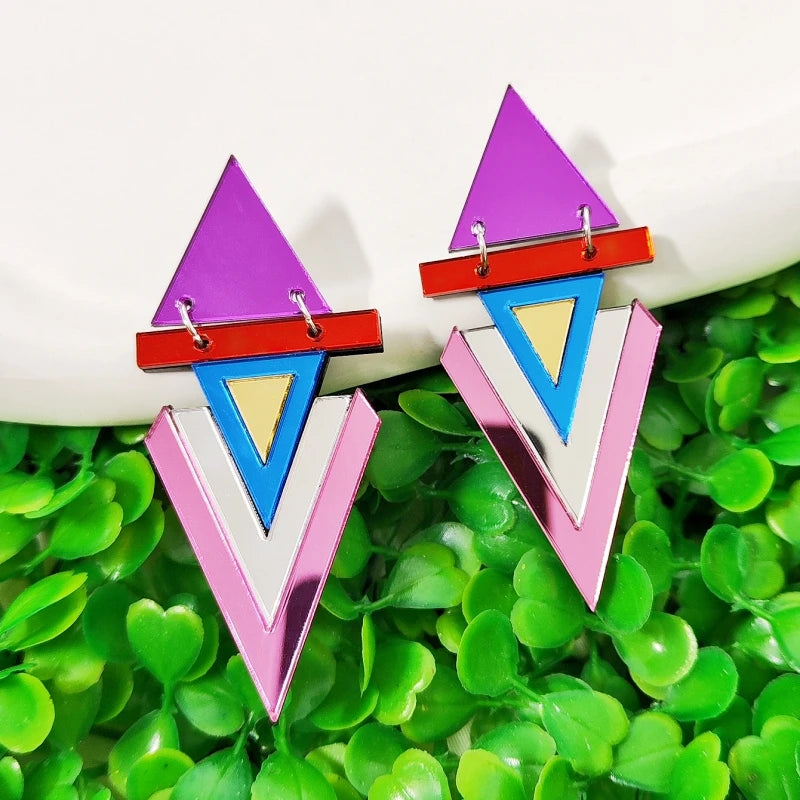 Triangle Reflective Dangle Stud Earrings