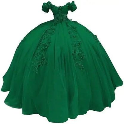 Fluffy Skirt Off-The-Shoulder Silky Ball Gown Quinceanera Dress