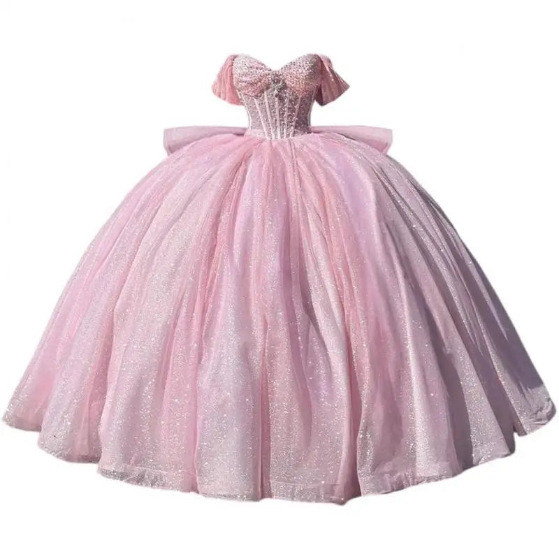 Cinderella Glittery Floor-Length Ball Gown Quinceanera Dress