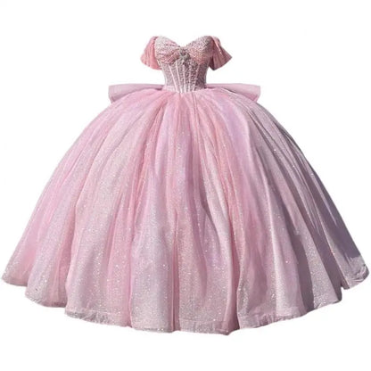 Cinderella Glittery Floor-Length Ball Gown Quinceanera Dress