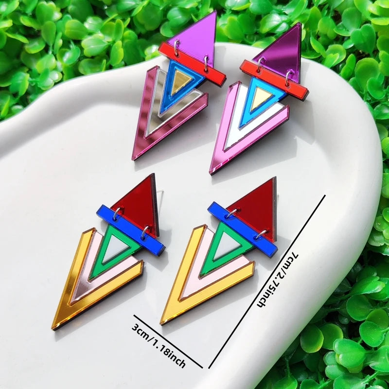 Triangle Reflective Dangle Stud Earrings