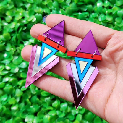 Triangle Reflective Dangle Stud Earrings