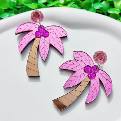 Palm Tree Drop Stud Earrings