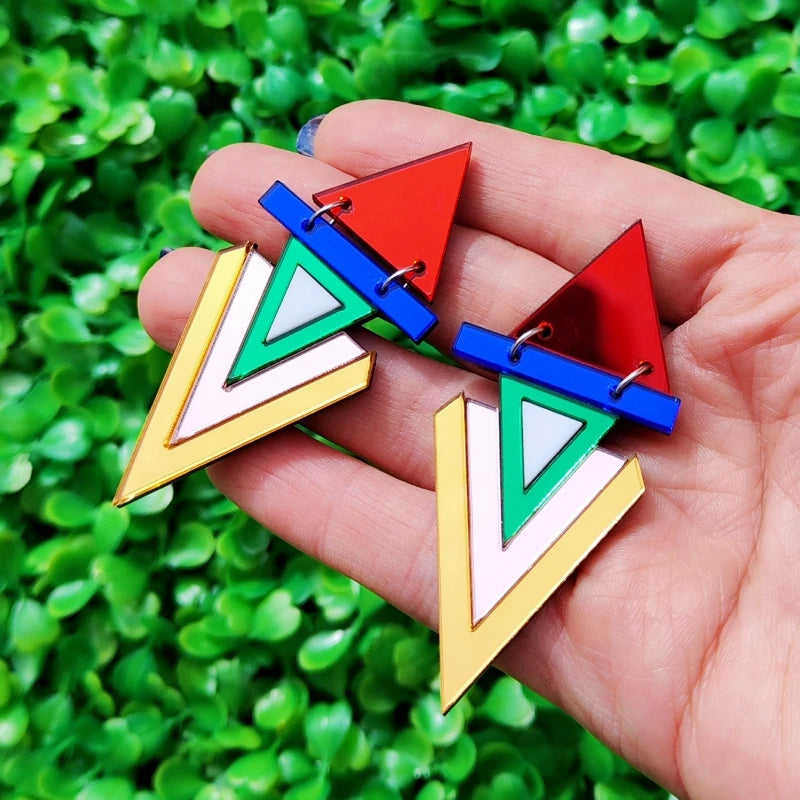 Triangle Reflective Dangle Stud Earrings