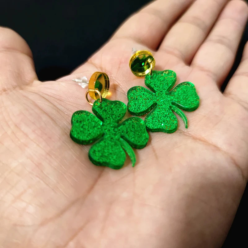 Four-Leaf Clover Dangle Stud Earrings