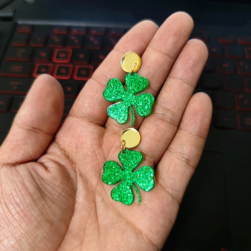 Four-Leaf Clover Dangle Stud Earrings
