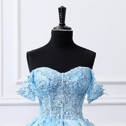 Sky Blue Ball Gown Luxury Glitter Quinceanera Dress
