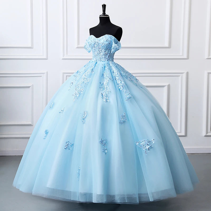 Sky Blue Ball Gown Luxury Glitter Quinceanera Dress