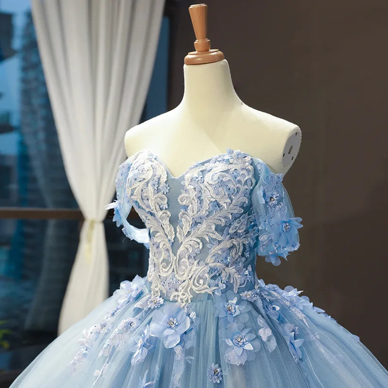 Princess Off-The-Shoulder Appliqued Quinceanera Dress With Small Train