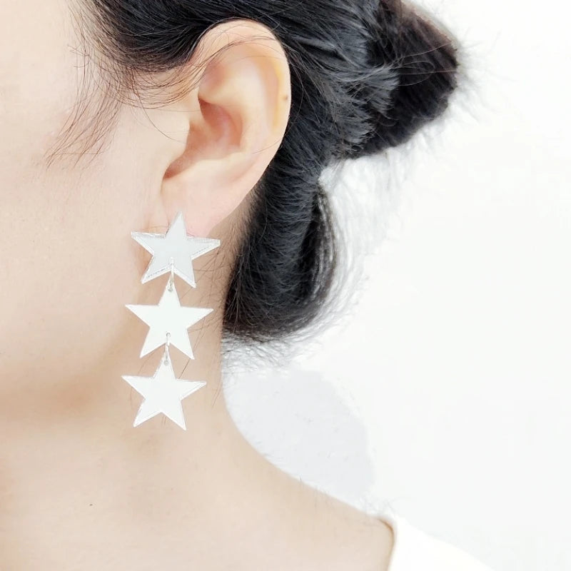 3-Stars Dangle Stud Earrings