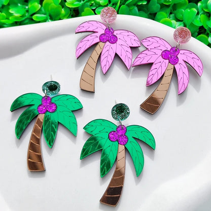 Palm Tree Drop Stud Earrings