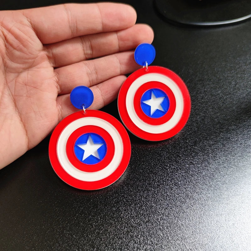 Captain America Shield Dangle Stud Earrings