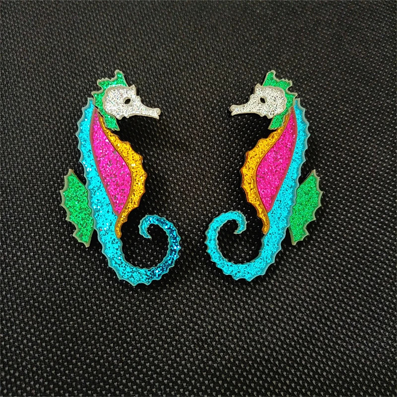 Multicolor Seahorse Dangle Stud Earrings