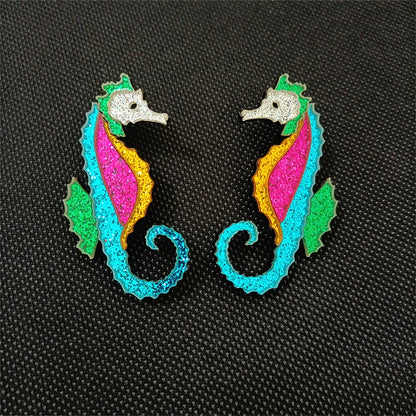 Multicolor Seahorse Dangle Stud Earrings