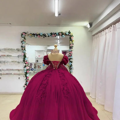 Fluffy Skirt Off-The-Shoulder Silky Ball Gown Quinceanera Dress