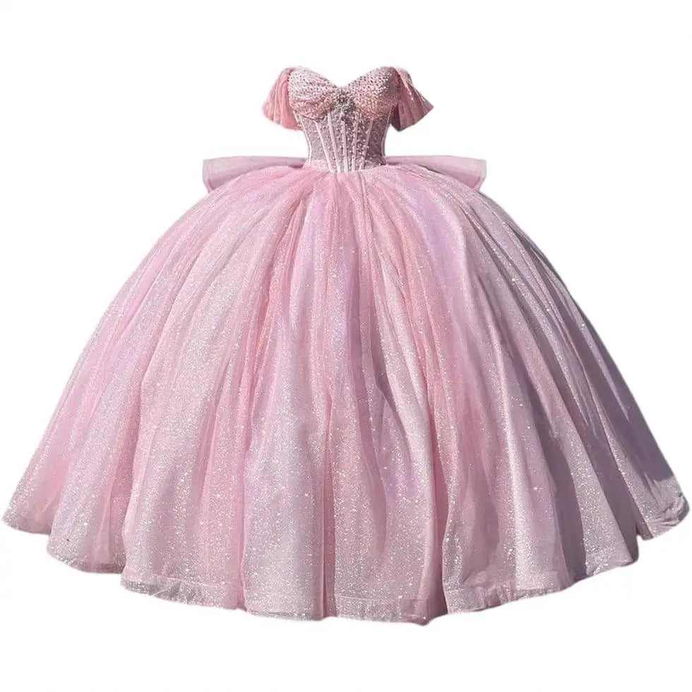 Cinderella Glittery Floor-Length Ball Gown Quinceanera Dress