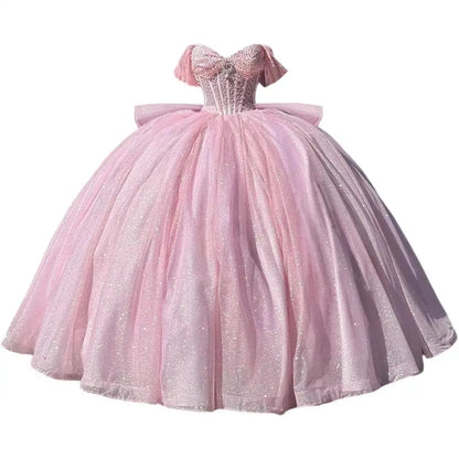 Cinderella Glittery Floor-Length Ball Gown Quinceanera Dress