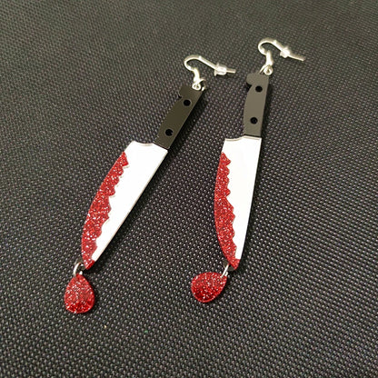 Blooded Knife Dangle Stud Earrings