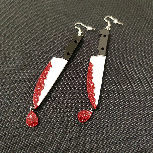 Blooded Knife Dangle Stud Earrings