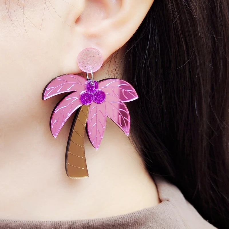 Palm Tree Drop Stud Earrings