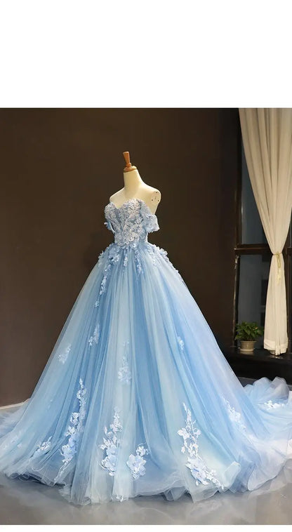 Princess Off-The-Shoulder Appliqued Quinceanera Dress With Small Train