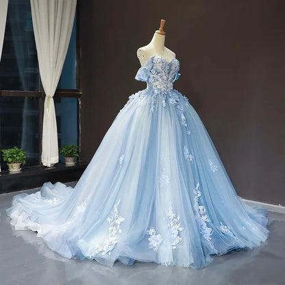 Princess Off-The-Shoulder Appliqued Quinceanera Dress With Small Train