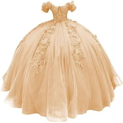 Fluffy Skirt Off-The-Shoulder Silky Ball Gown Quinceanera Dress