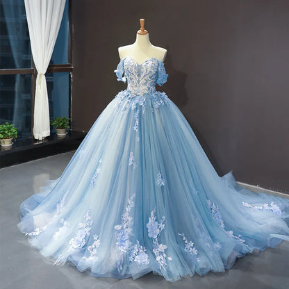 Princess Off-The-Shoulder Appliqued Quinceanera Dress With Small Train