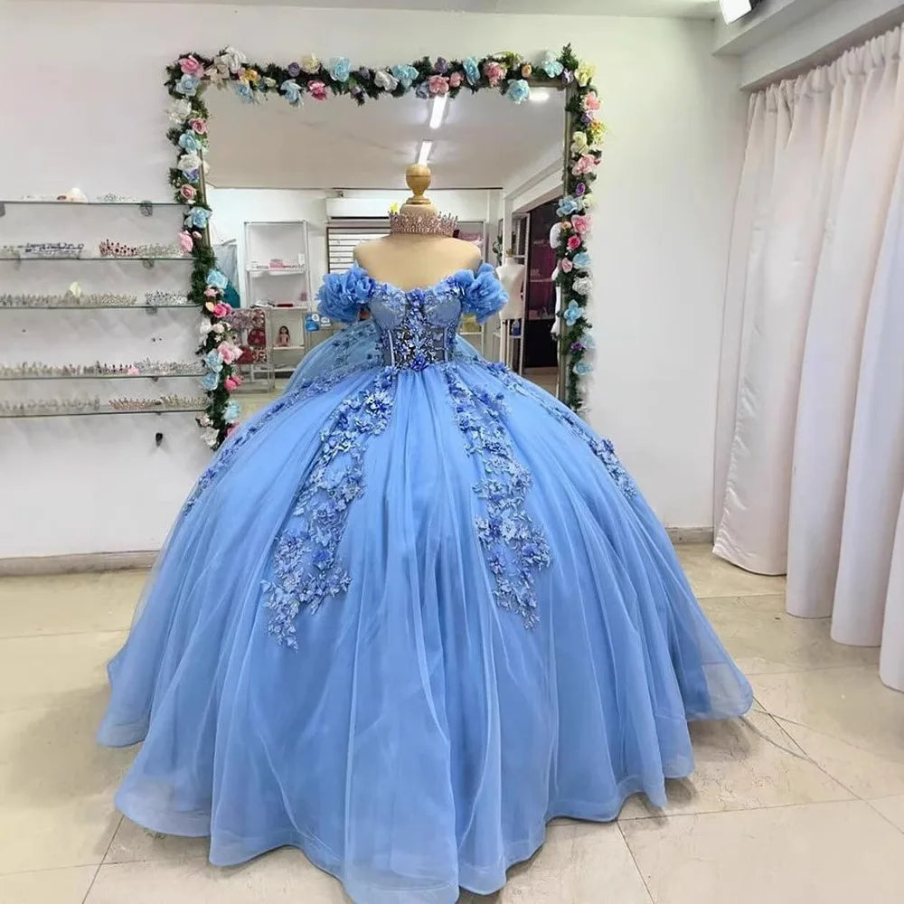 Fluffy Skirt Off-The-Shoulder Silky Ball Gown Quinceanera Dress