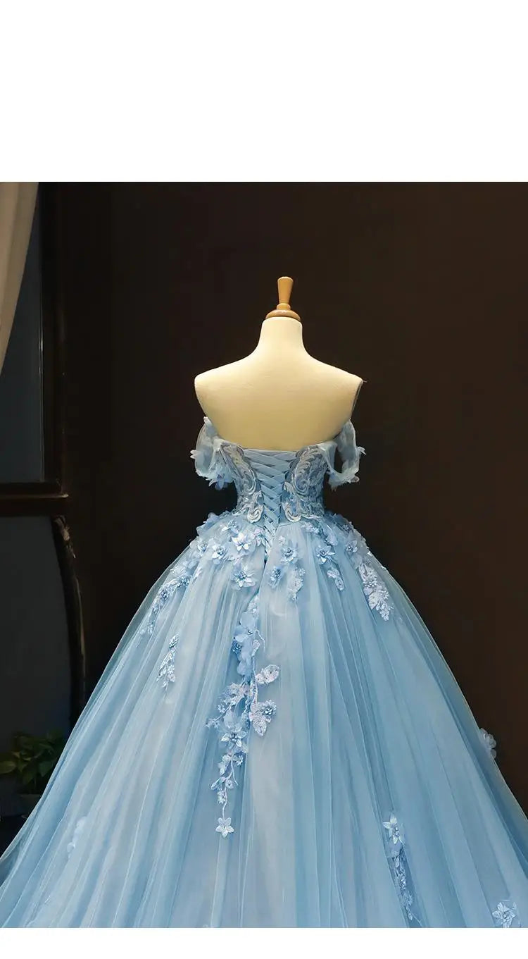Princess Off-The-Shoulder Appliqued Quinceanera Dress With Small Train