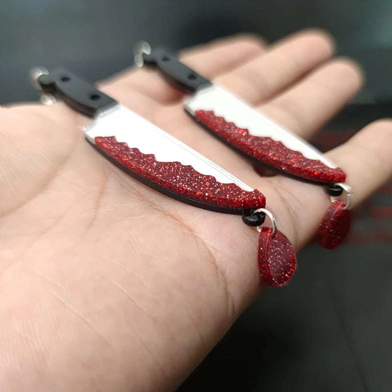 Blooded Knife Dangle Stud Earrings