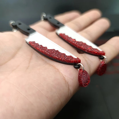 Blooded Knife Dangle Stud Earrings