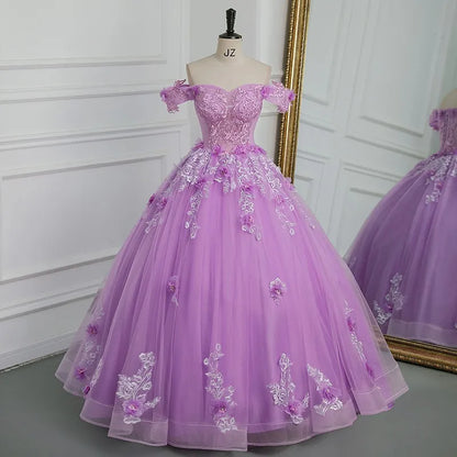 Sweetheart Off-The-Shoulder Tulle Floor-Length Quinceanera Dress