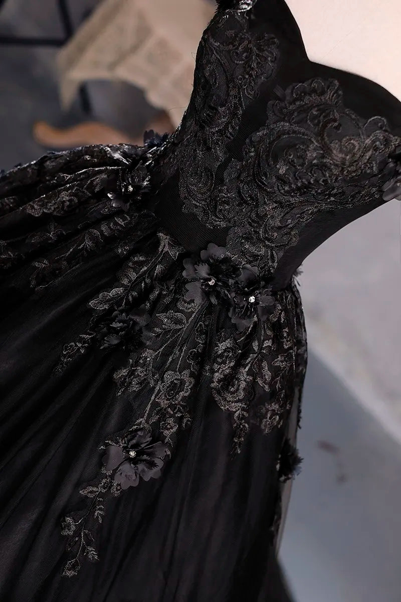 Black Tulle Off-The-Shoulder Floor-length Ball Gown Quinceanera Dress