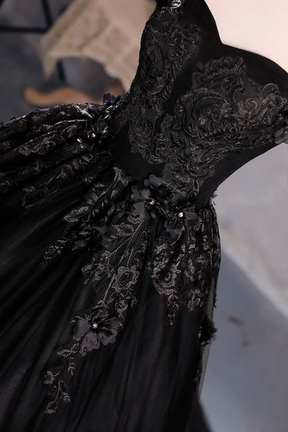 Black Tulle Off-The-Shoulder Floor-length Ball Gown Quinceanera Dress