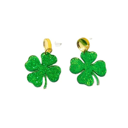 Four-Leaf Clover Dangle Stud Earrings